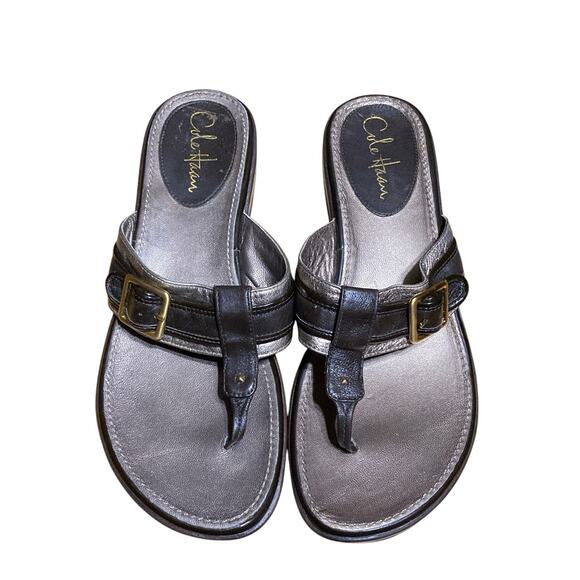 Cole Haan NikeAir Bronze Brown Leather Wedge Thong Women's Sandals Size 9.5 B - Picture 1 of 9